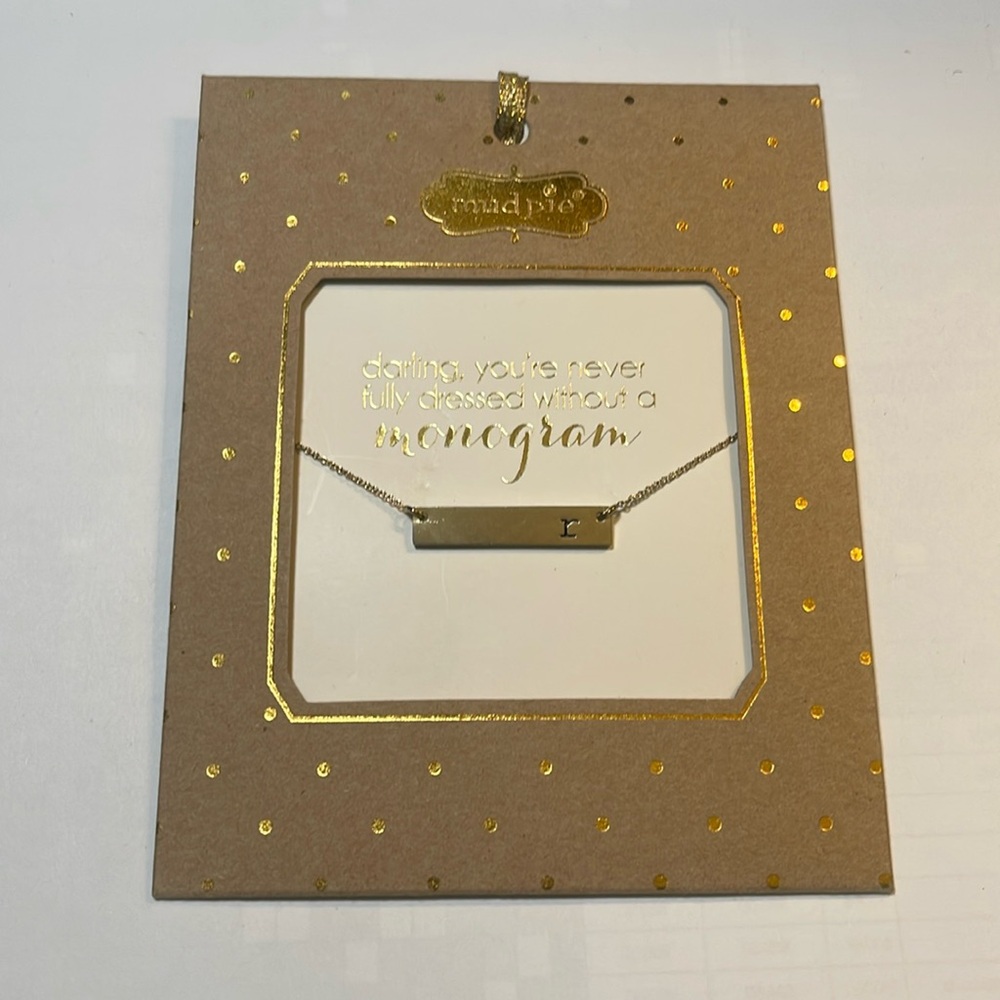 Initial “r” gold bar necklace by mudpie